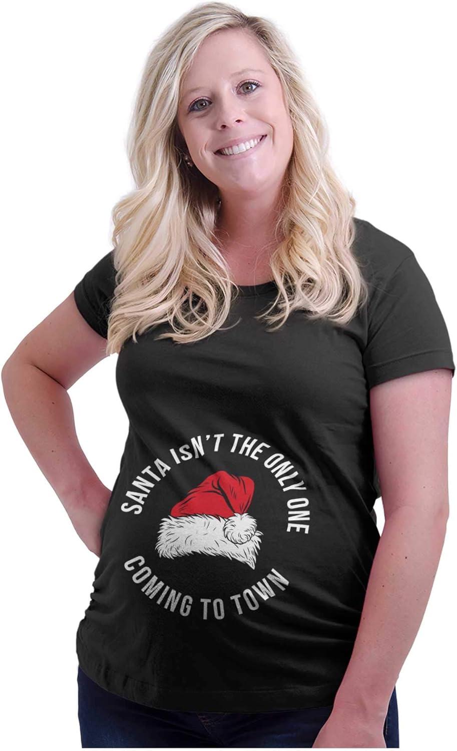 imageWomens Maternity Santa Isnt Only One Coming to Town T Shirt TeeBlack