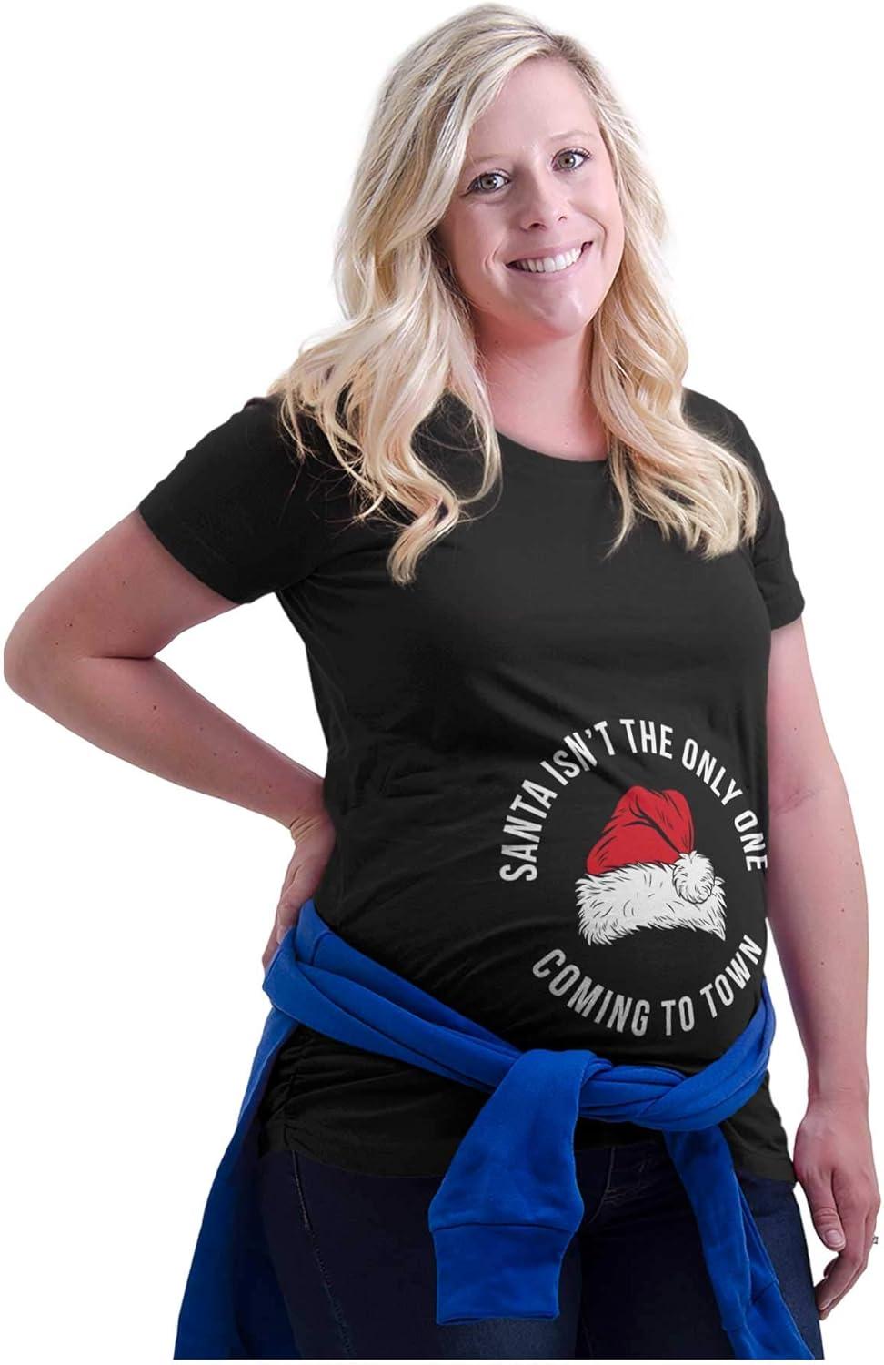 imageWomens Maternity Santa Isnt Only One Coming to Town T Shirt TeeBlack