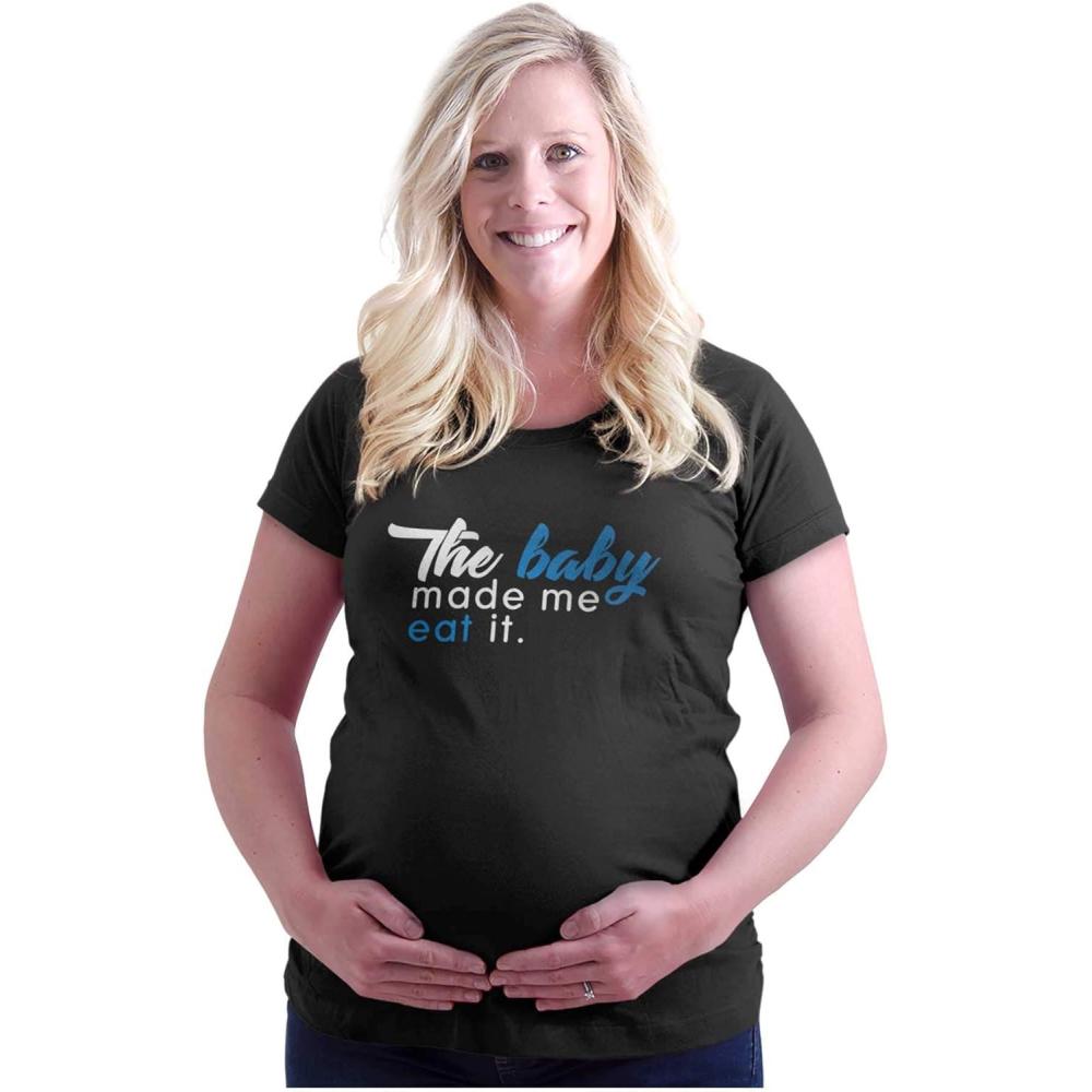 imageBrisco Brands Womens Maternity Baby Made Me Eat It Expecting Bump T Shirt TeeBlack White Blue Ink