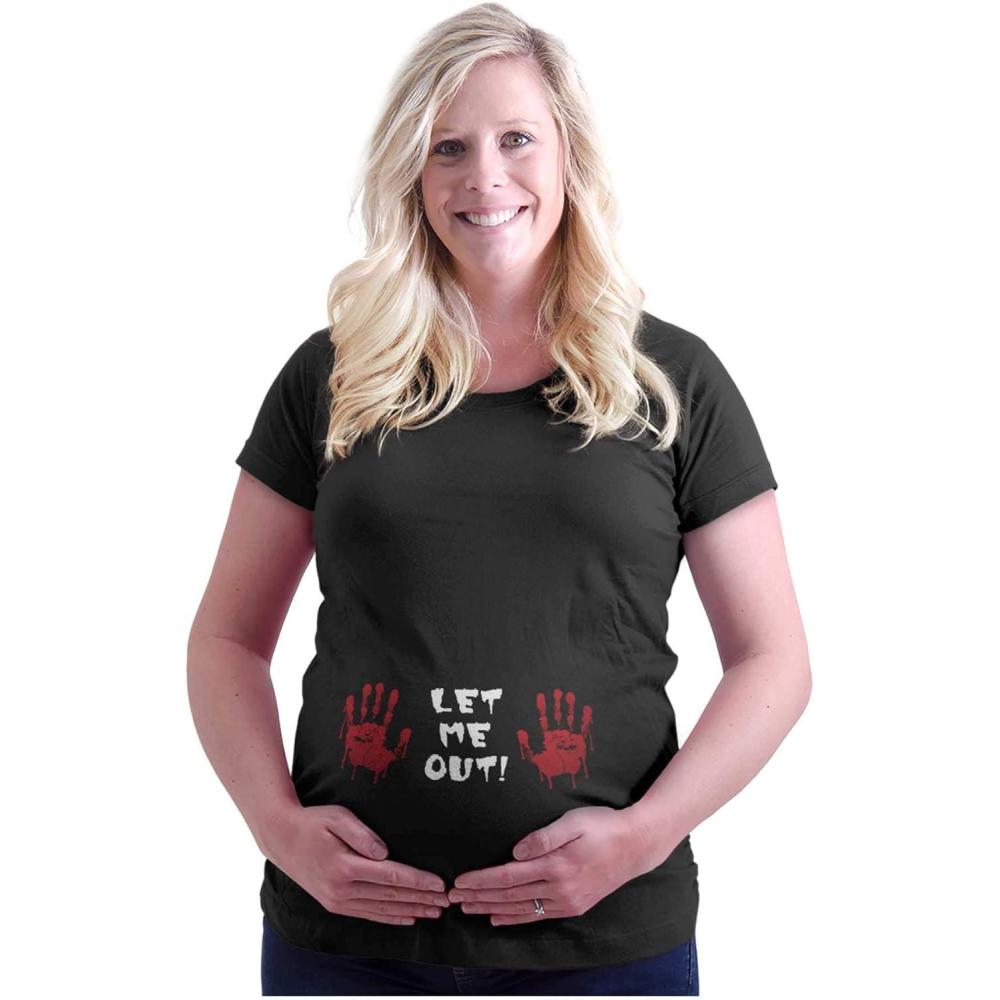imageBrisco Brands Womens Maternity Let Me Out Expecting Horror Halloween T Shirt TeeBlack