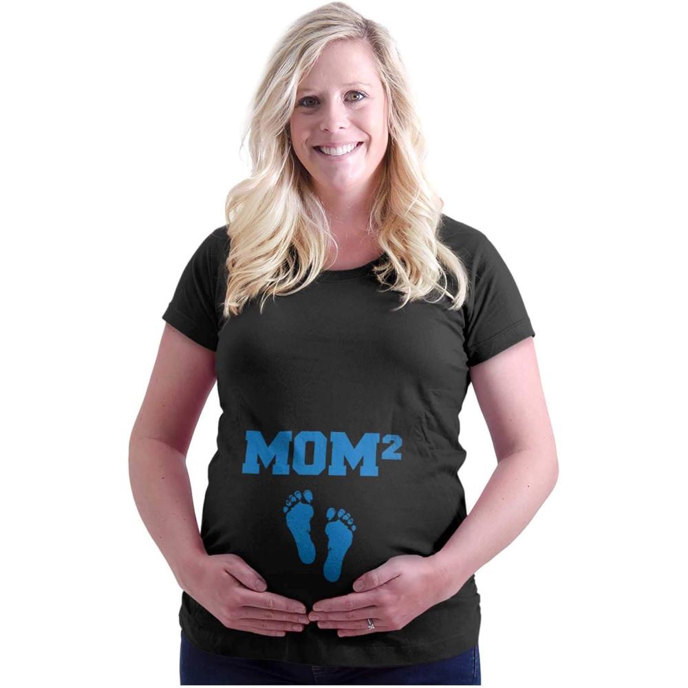 imageBrisco Brands Womens Maternity Mom Squared Pregnancy Announcement T Shirt TeeBlack  Blue Ink