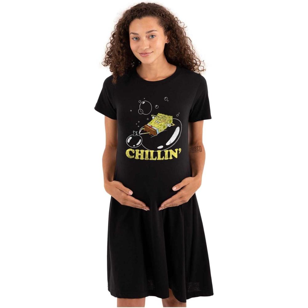 imageBrisco Brands Womens Maternity Spongebob Bubble Chillin Cartoon Pregnancy DressBlack