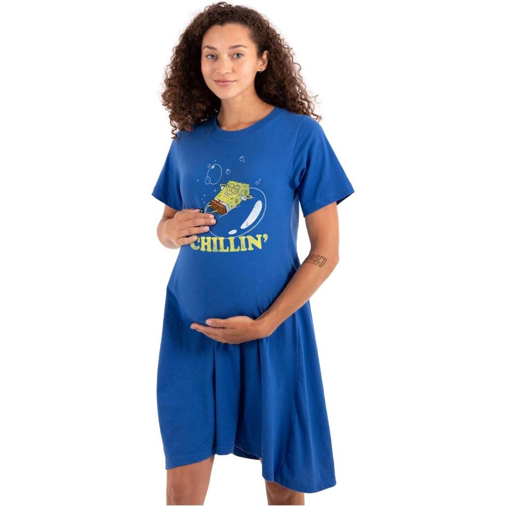 imageBrisco Brands Womens Maternity Spongebob Bubble Chillin Cartoon Pregnancy DressRoyal