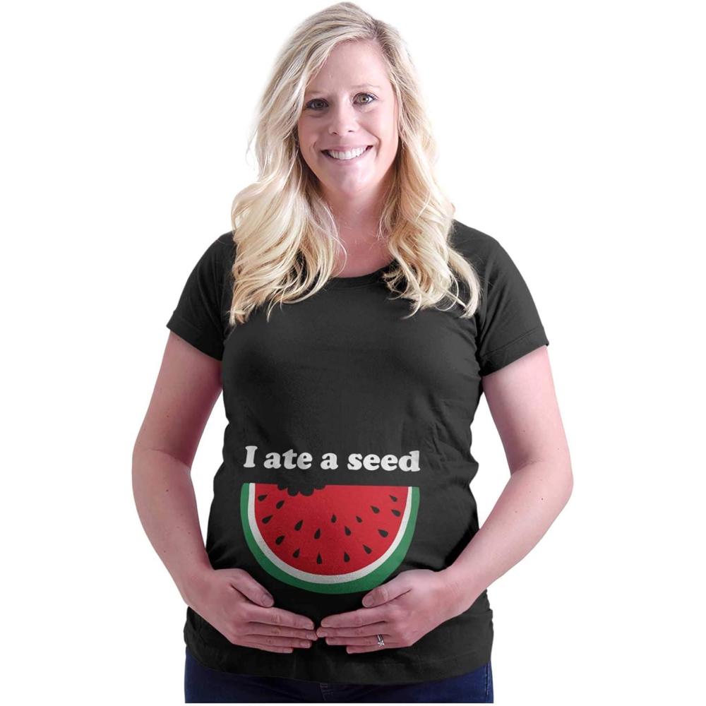 imageBrisco Brands Womens Maternity Watermelon I Ate a Seed Expecting T Shirt TeeBlack