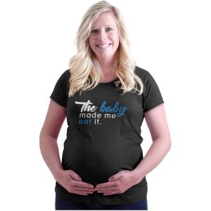 Brisco Brands Womens Maternity Baby Made Me Eat It Expecting Bump T Shirt Tee(Black – White & Blue Ink)