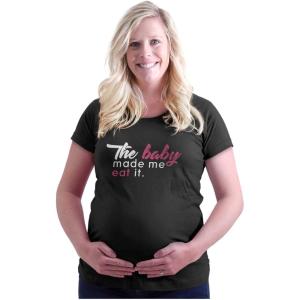 Brisco Brands Womens Maternity Baby Made Me Eat It Expecting Bump T Shirt Tee(Black – White & Pink Ink)