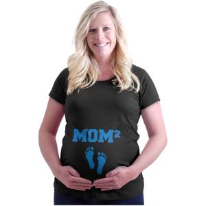 Brisco Brands Womens Maternity Mom Squared Pregnancy Announcement T Shirt Tee(Black – Blue Ink)