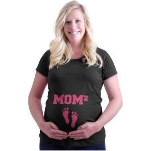 Brisco Brands Womens Maternity Mom Squared Pregnancy Announcement T Shirt Tee(Black – Pink Ink)