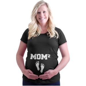 Brisco Brands Womens Maternity Mom Squared Pregnancy Announcement T Shirt Tee(Black – White Ink)