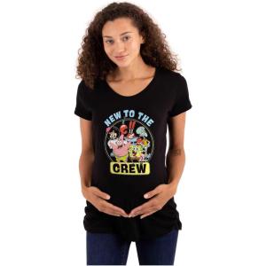 Brisco Brands Womens Maternity Spongebob and Friends New to The Crew T Shirt Tee(Black)