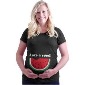 Brisco Brands Womens Maternity Watermelon I Ate a Seed Expecting T Shirt Tee(Black)