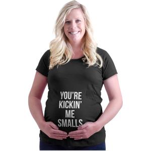 Brisco Brands Womens Maternity You’re Kickin’ Me Smalls Expecting T Shirt Tee(Black)