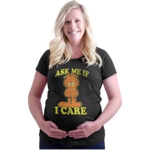 Womens Maternity Funny Garfield Cartoon Ask If I Care T Shirt Tee(Black)