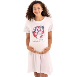 Womens Maternity Garfield Cartoon Cat Due in April Pregnancy Dress(White)