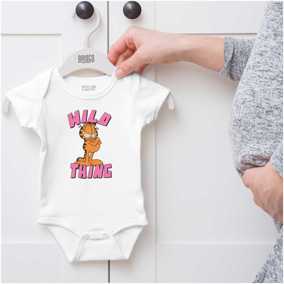 imageBrisco Brands Retro Garfield Cartoon Wild Thing Baby Romper Boys or GirlsWhite