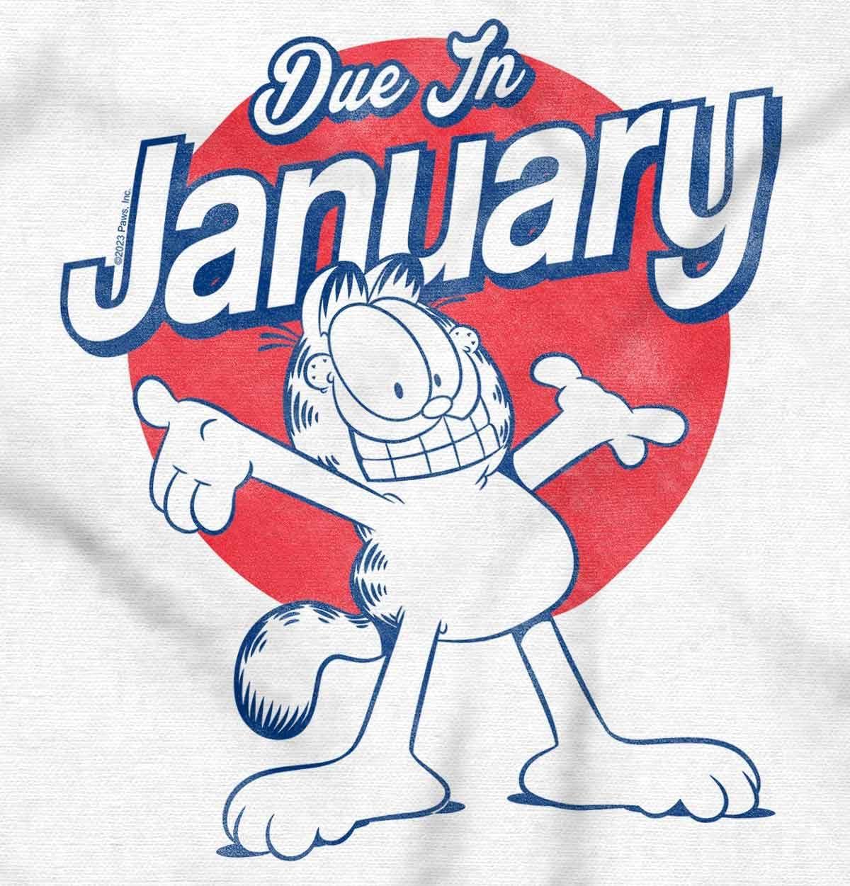 imageWomens Maternity Garfield Cartoon Cat Due in January T Shirt Tee