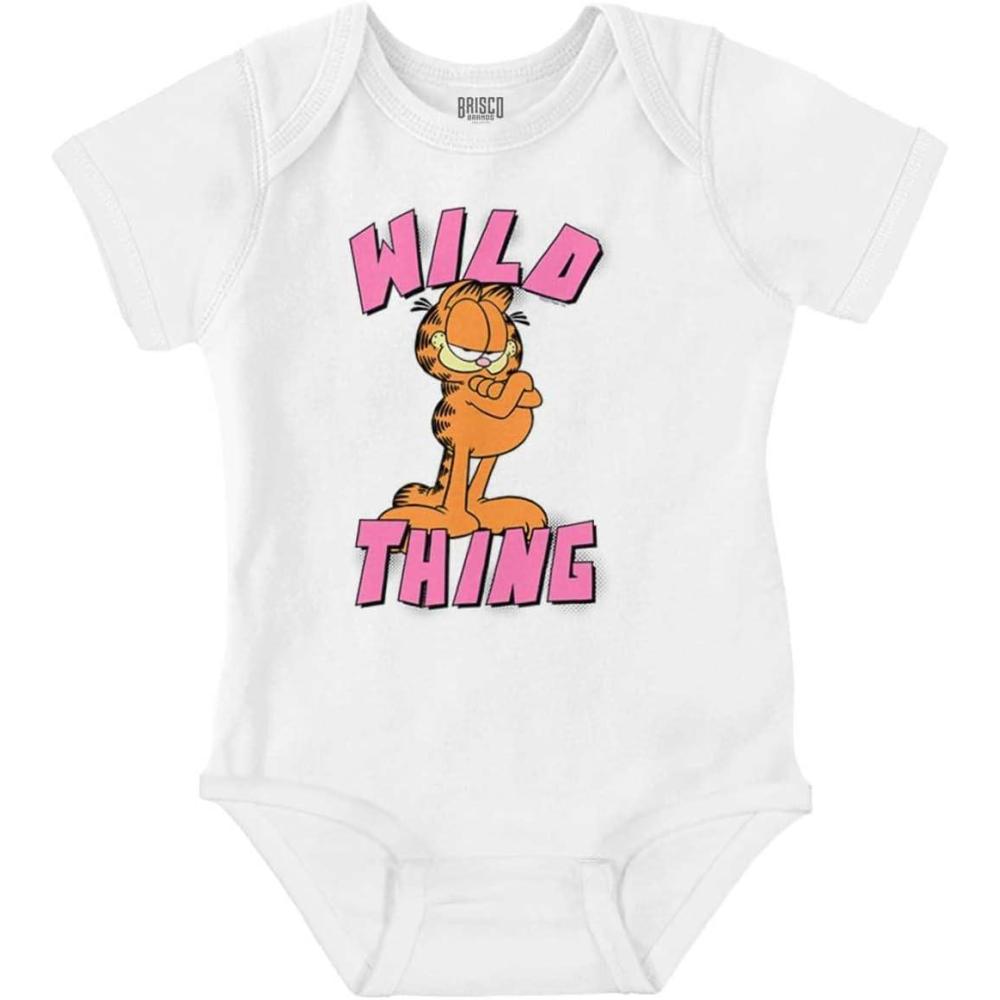 imageBrisco Brands Retro Garfield Cartoon Wild Thing Baby Romper Boys or GirlsWhite