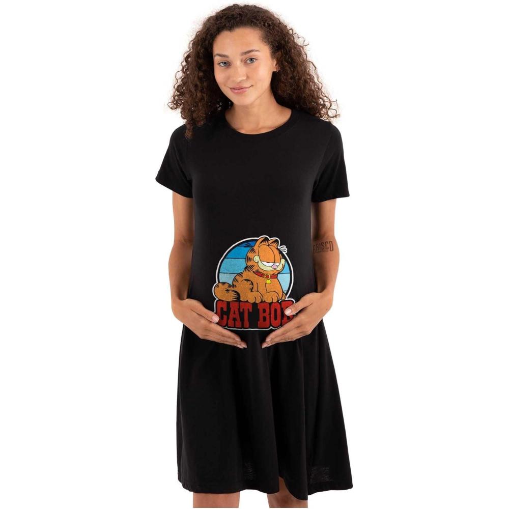 imageWomens Maternity Funny Garfield Cartoon Cat BOD Pregnancy DressBlack