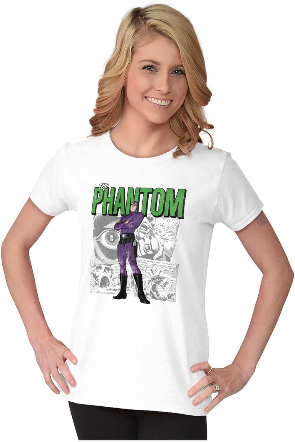imageBrisco Brands The Phantom Retro Comic Superhero Womens Slim Fit Graphic TeeWhite