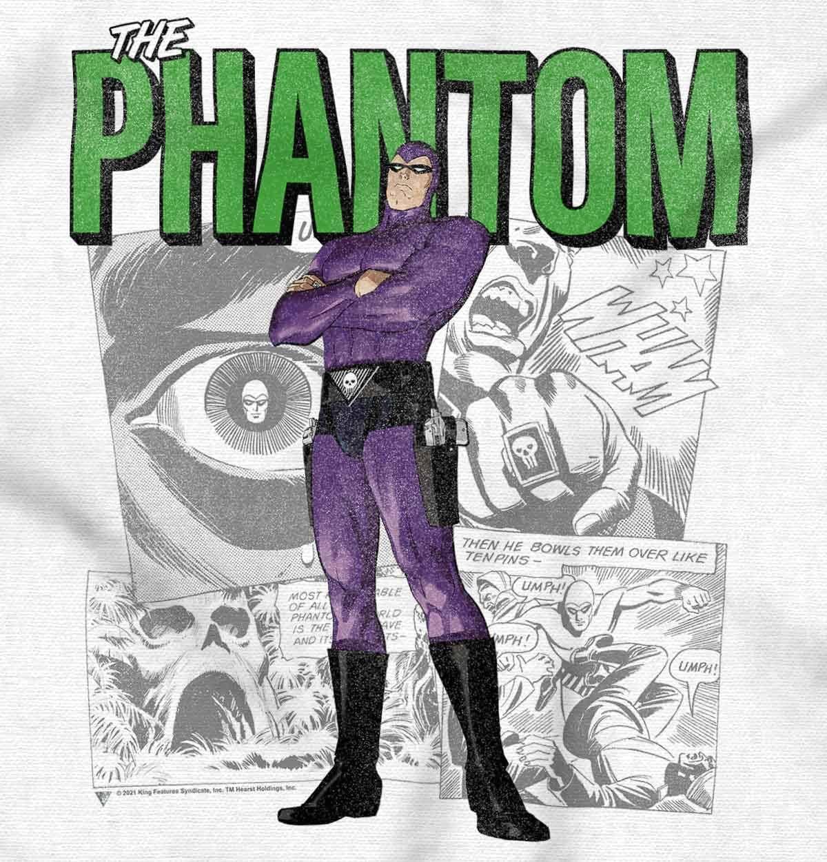 imageBrisco Brands The Phantom Retro Comic Superhero Womens Slim Fit Graphic TeeWhite