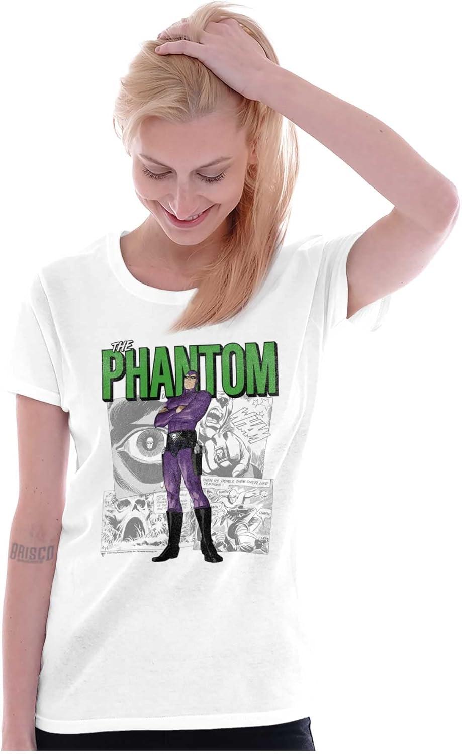 imageBrisco Brands The Phantom Retro Comic Superhero Womens Slim Fit Graphic TeeWhite