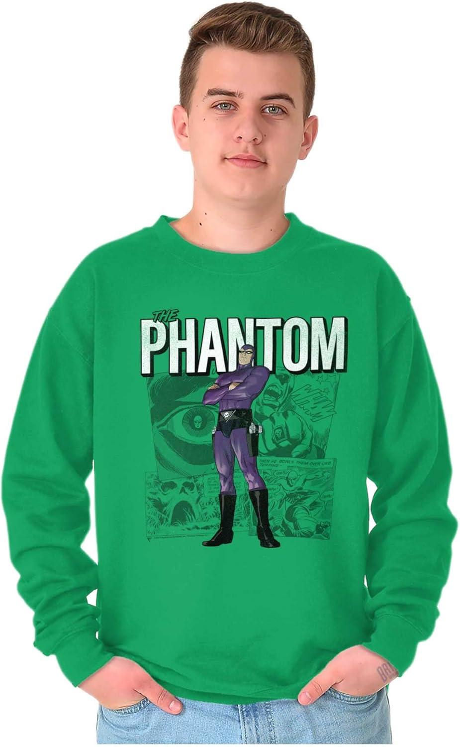 imageBrisco Brands the Phantom Retro Comic Superhero Sweatshirt for Men or WomenIrish Green