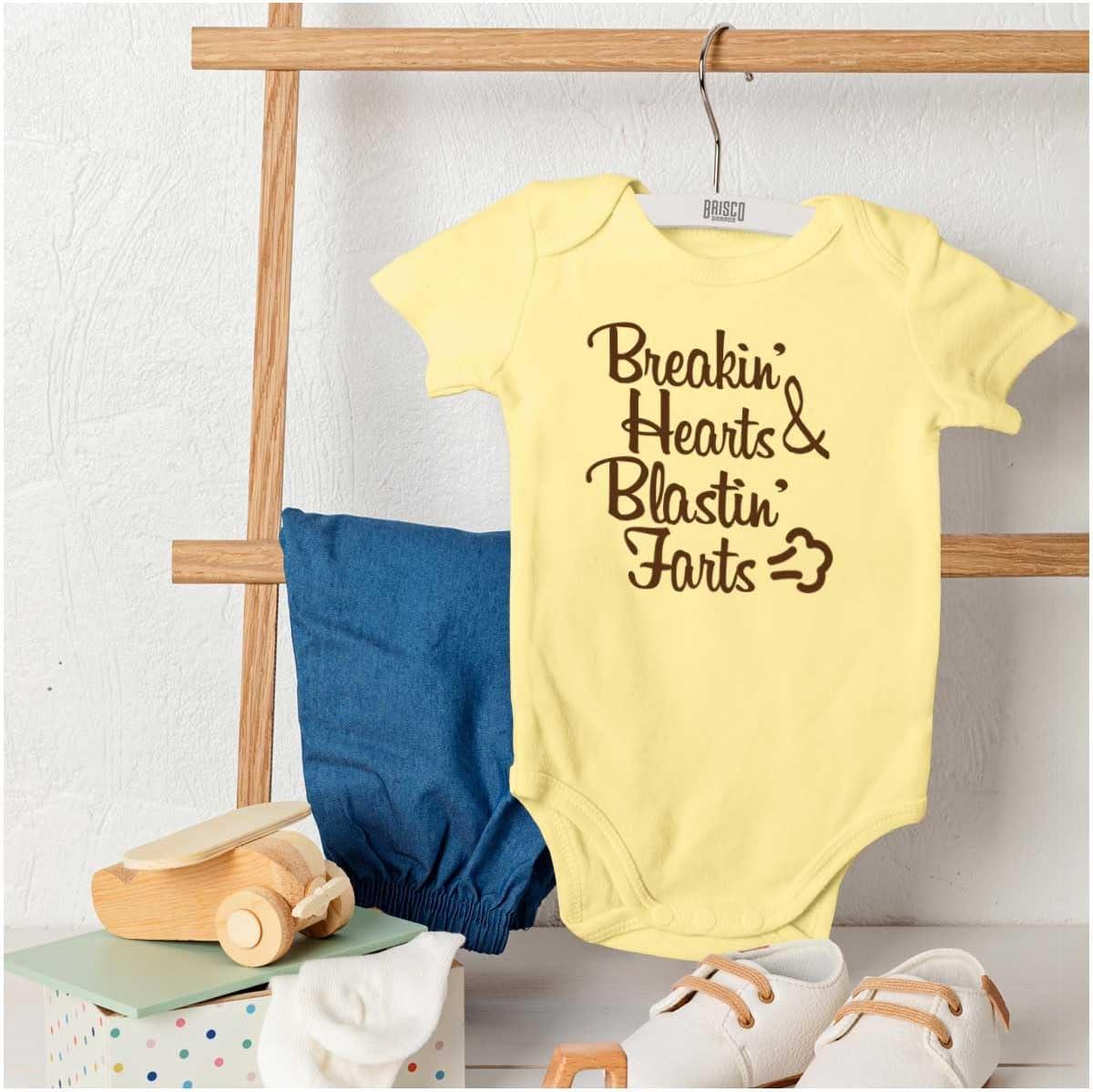 imageBreakin Hearts Blastin Funny Silly Baby Romper Boys or GirlsBanana