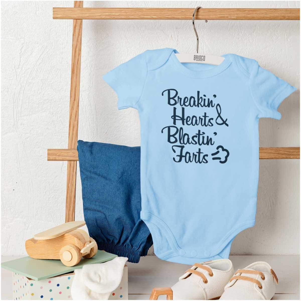 imageBreakin Hearts Blastin Funny Silly Baby Romper Boys or GirlsLight Blue
