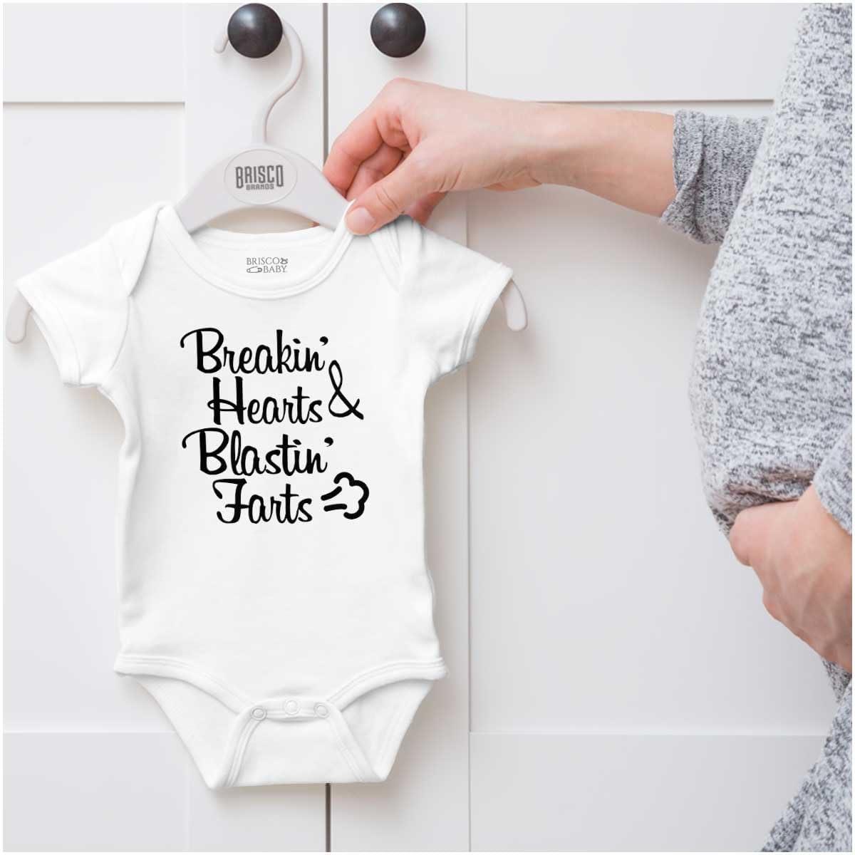 imageBreakin Hearts Blastin Funny Silly Baby Romper Boys or GirlsWhite
