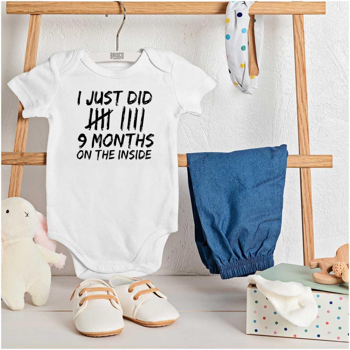 imageBrisco Brands 9 Months On The Inside Tally Marks Baby Romper Boys or GirlsWhite