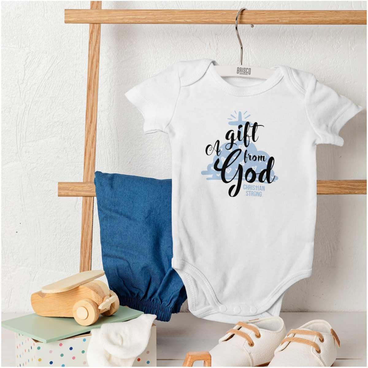 imageBrisco Brands A From God Christian Religious Jesus Baby Romper Boys or GirlsWhite