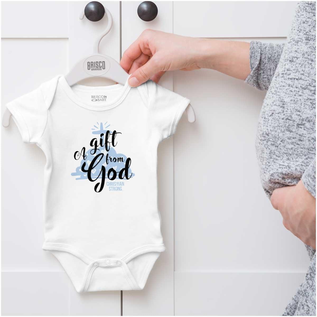 imageBrisco Brands A From God Christian Religious Jesus Baby Romper Boys or GirlsWhite