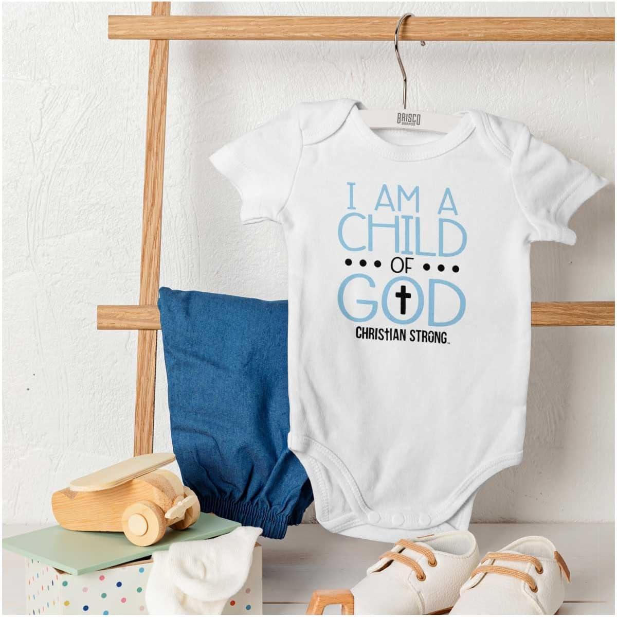 imageBrisco Brands Am A Child Of God Christian Religion Baby Romper Boys or GirlsWhite