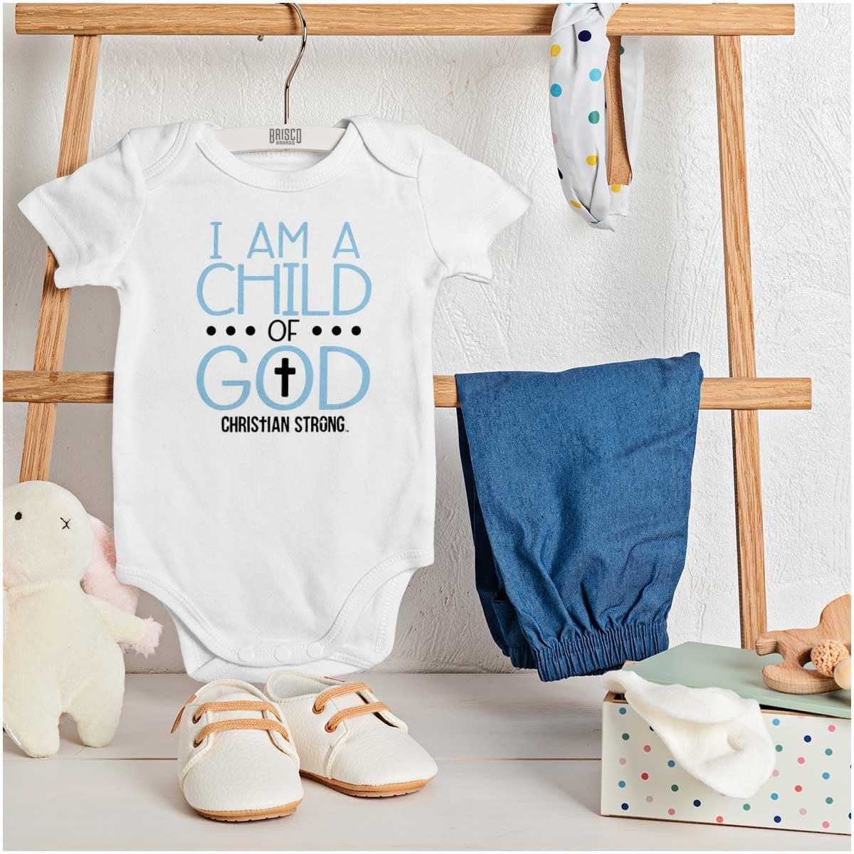 imageBrisco Brands Am A Child Of God Christian Religion Baby Romper Boys or GirlsWhite