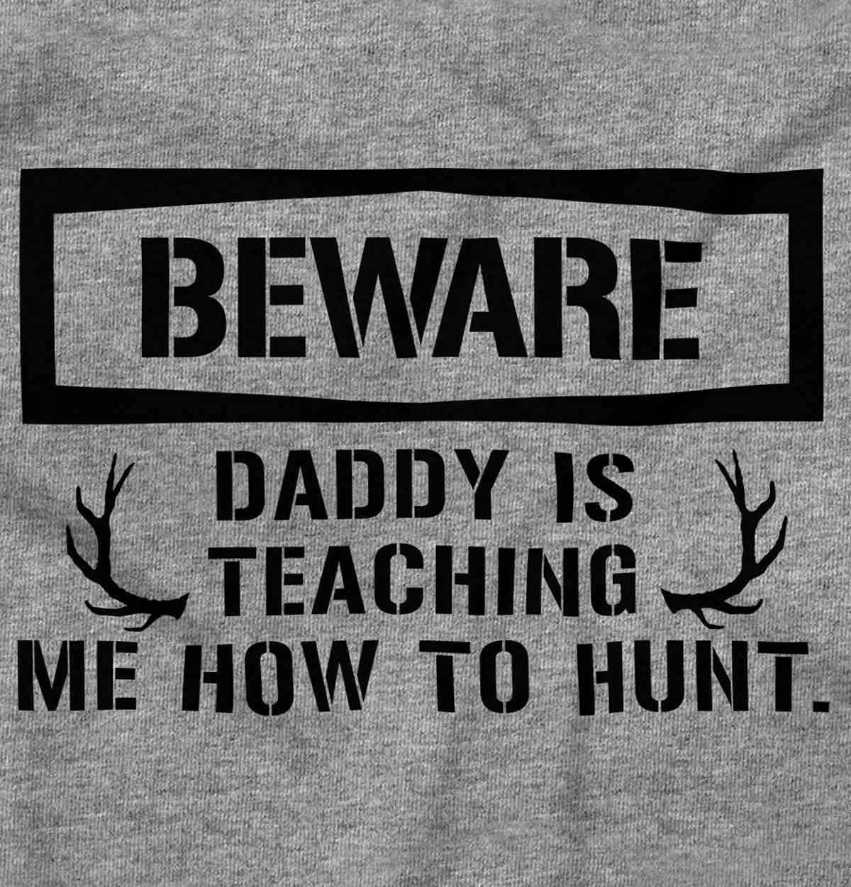 imageBrisco Brands Beware Daddy Teaching Me to Hunt Baby Romper Boys or GirlsHeather