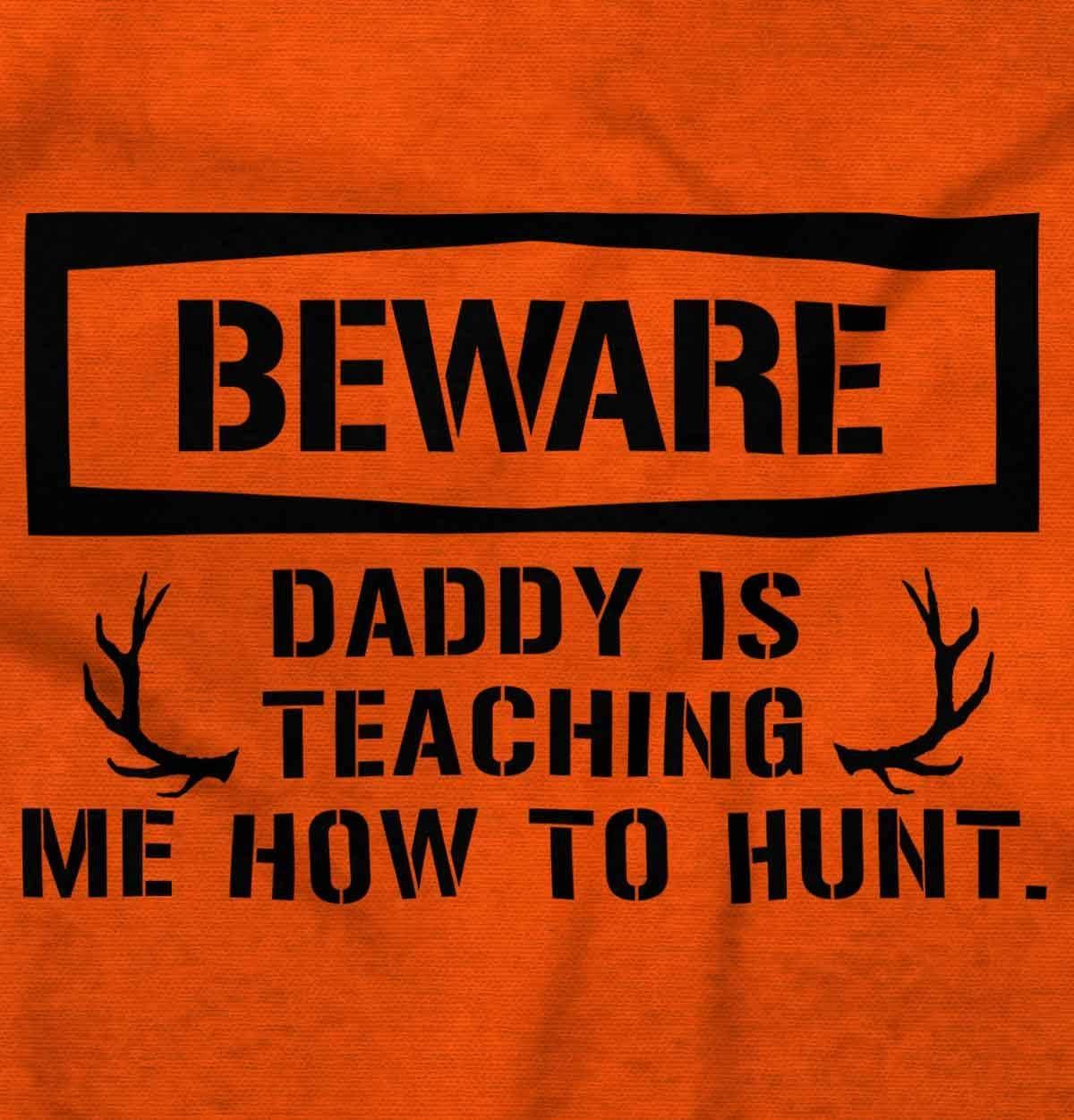 imageBrisco Brands Beware Daddy Teaching Me to Hunt Baby Romper Boys or GirlsOrange