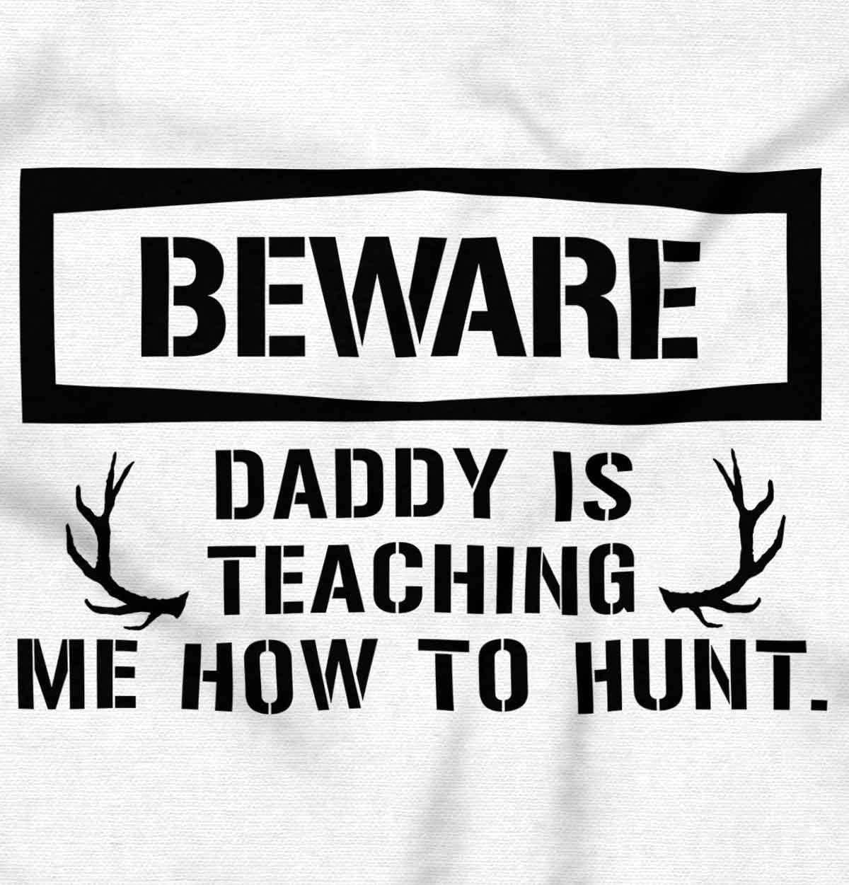 imageBrisco Brands Beware Daddy Teaching Me to Hunt Baby Romper Boys or GirlsWhite