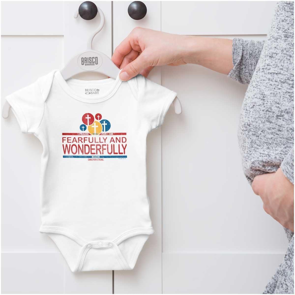 imageBrisco Brands Christian Fearfully Wonderfully Made Baby Romper Boys or GirlsWhite