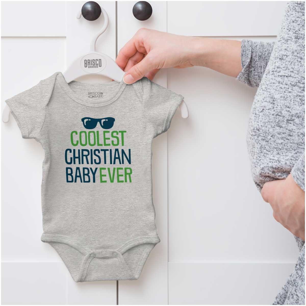 imageBrisco Brands Coolest Christian Baby Ever Religious Baby Romper Boys or GirlsHeather