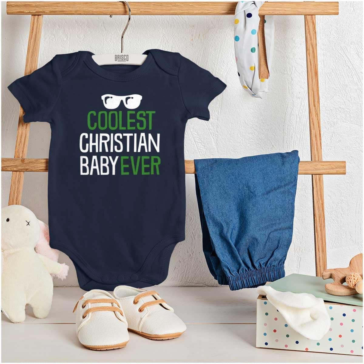 imageBrisco Brands Coolest Christian Baby Ever Religious Baby Romper Boys or GirlsNavy