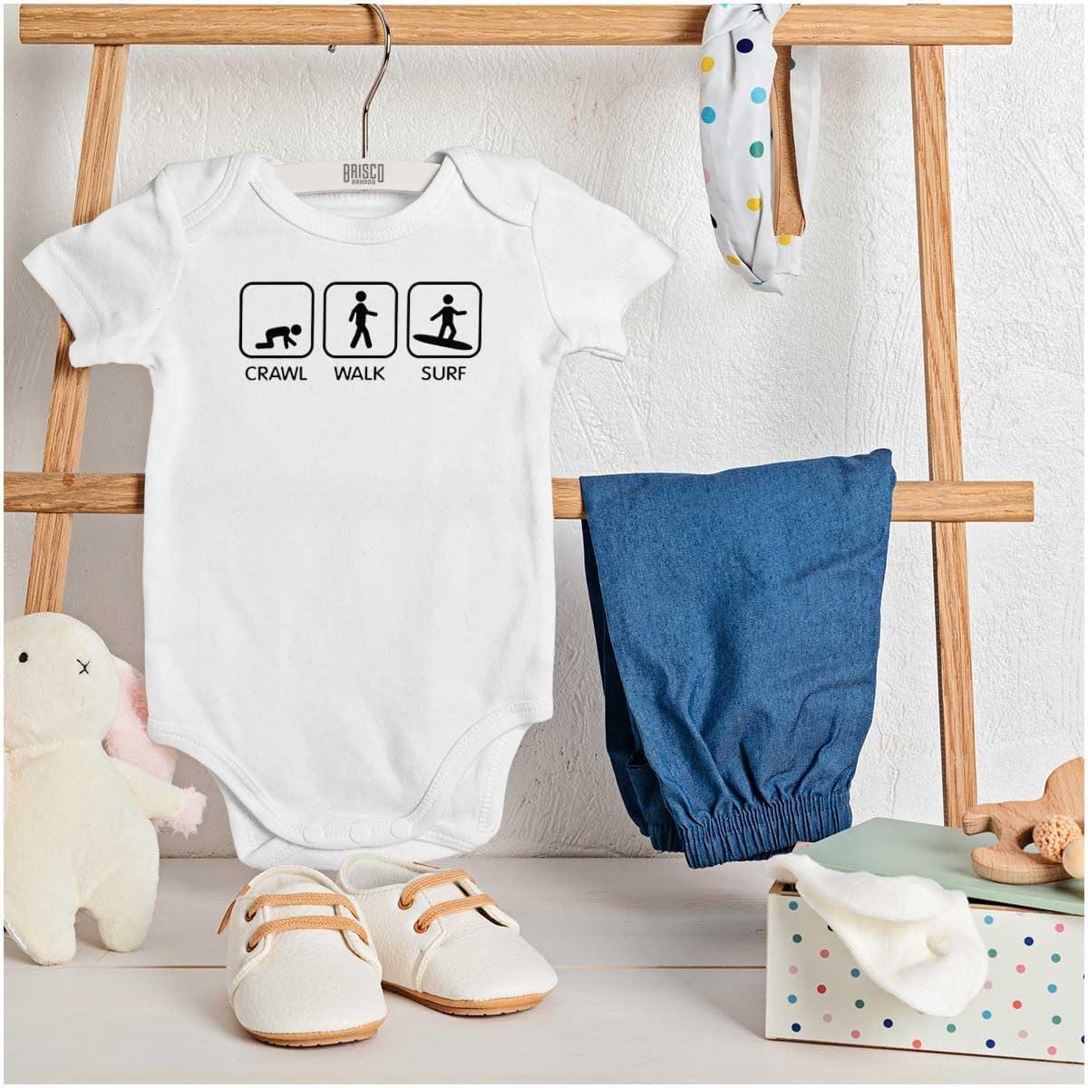imageBrisco Brands Crawl Walk Surf Baby Romper Boys or GirlsWhite