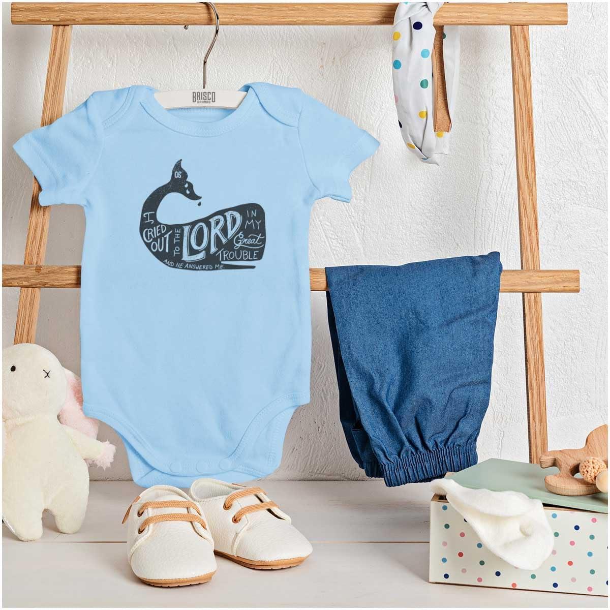 imageBrisco Brands Cried Out To The Lord He Answered Baby Romper Boys or GirlsLight Blue