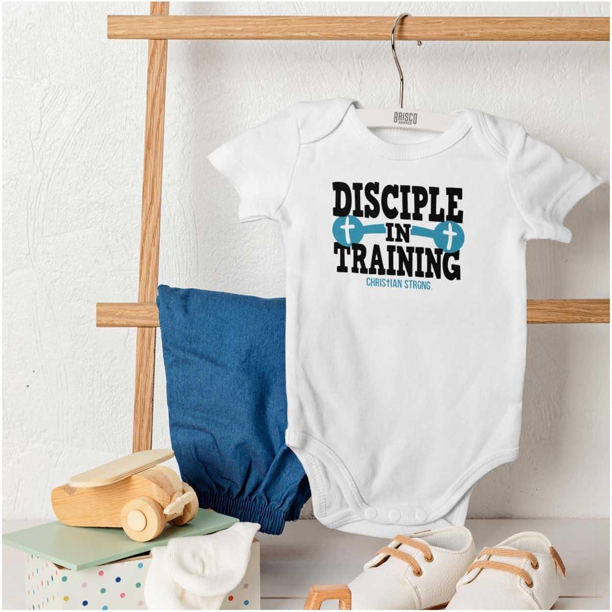 imageBrisco Brands Disciple Training Christian Gym Baby Romper Boys or GirlsWhite