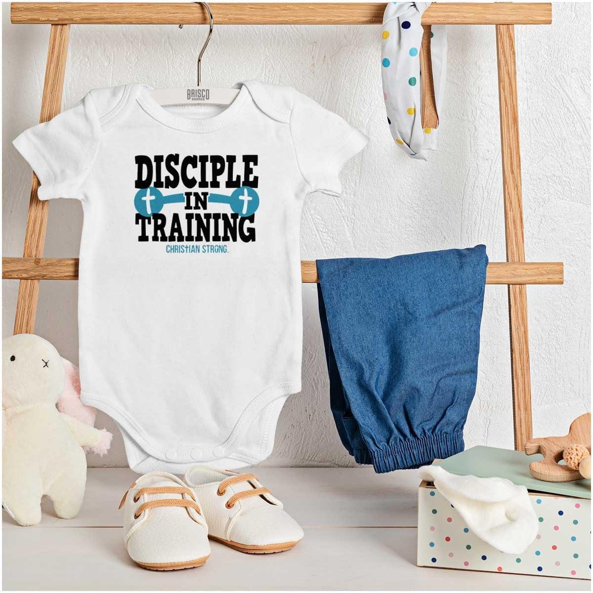 imageBrisco Brands Disciple Training Christian Gym Baby Romper Boys or GirlsWhite