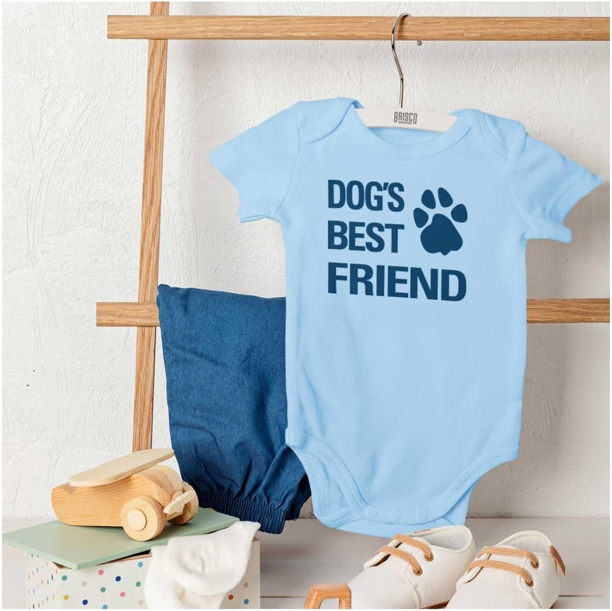 imageBrisco Brands Dogs Mans Best Friend Cute Baby Romper Boys or GirlsLight Blue