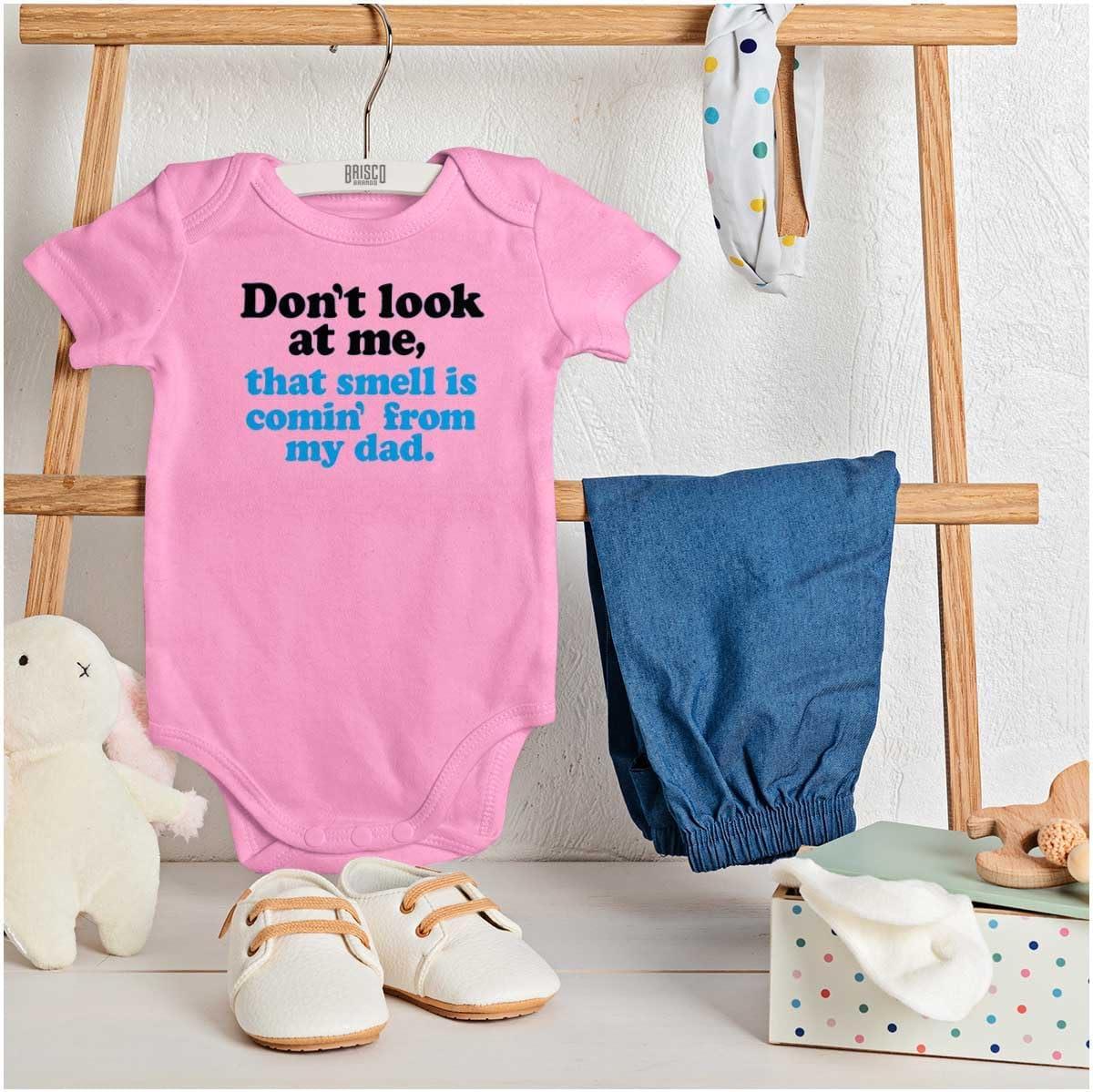 imageBrisco Brands Dont Look At Me Smell From Daddy Baby Romper Boys or GirlsPink