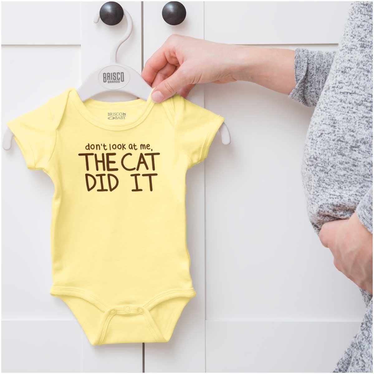 imageBrisco Brands Dont Look At Me The Cat Did It Baby Romper Boys or GirlsBanana