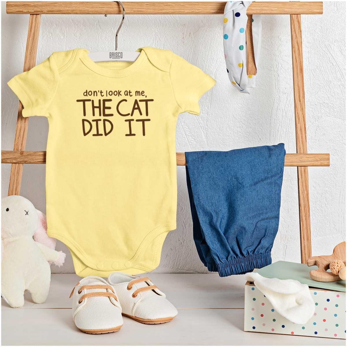imageBrisco Brands Dont Look At Me The Cat Did It Baby Romper Boys or GirlsBanana