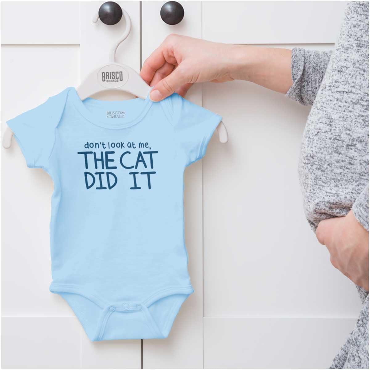imageBrisco Brands Dont Look At Me The Cat Did It Baby Romper Boys or GirlsLight Blue