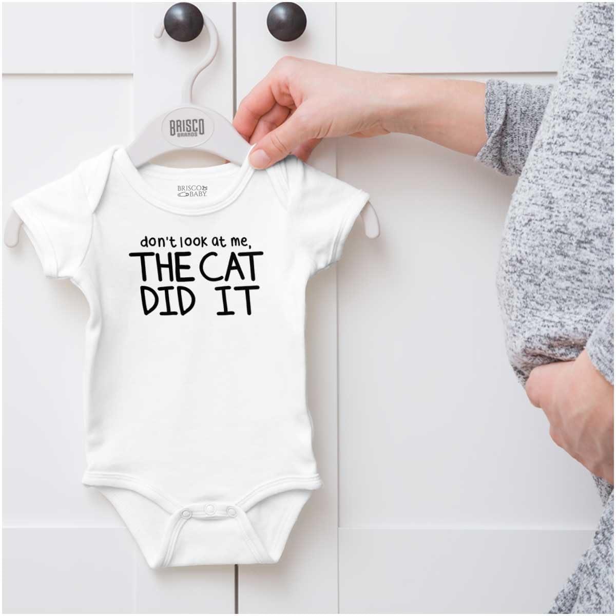 imageBrisco Brands Dont Look At Me The Cat Did It Baby Romper Boys or GirlsWhite